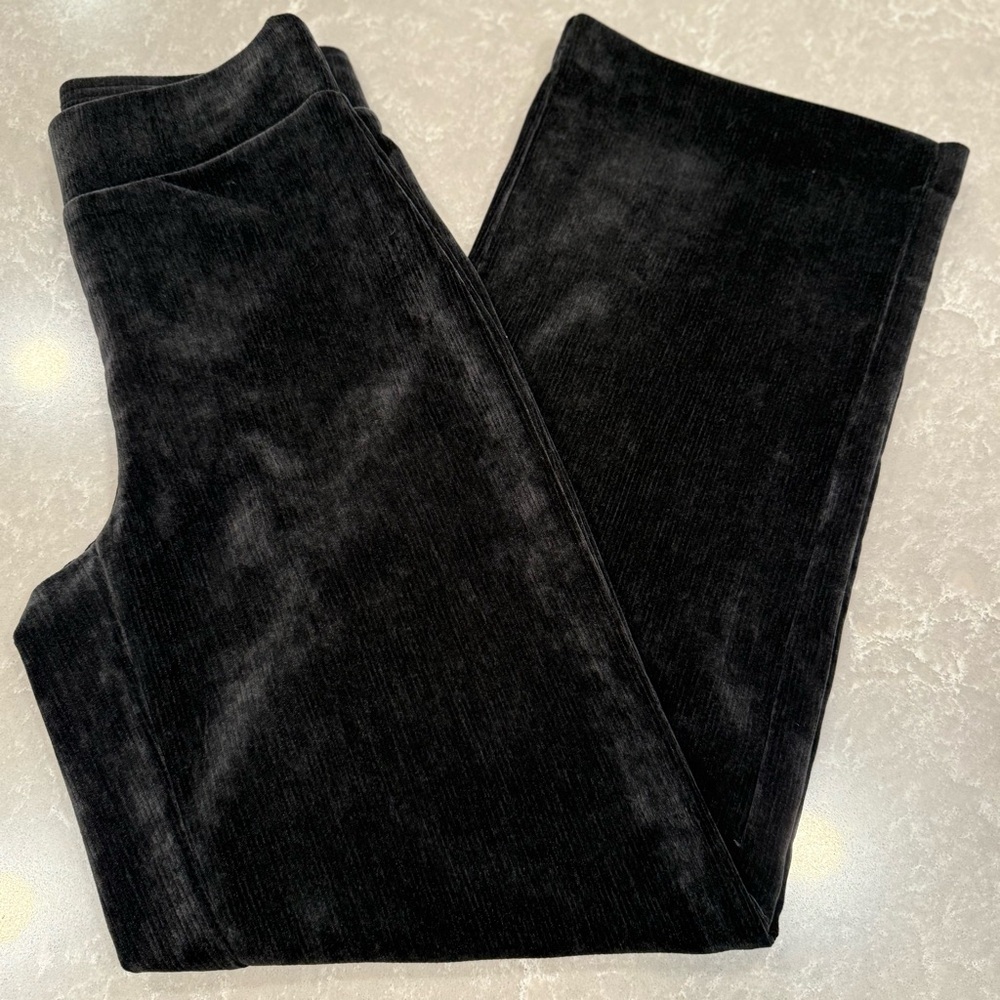 Loft Black Ribbed Velour Corduroy Pants Wide Leg Velour Size XS LIKE NEW